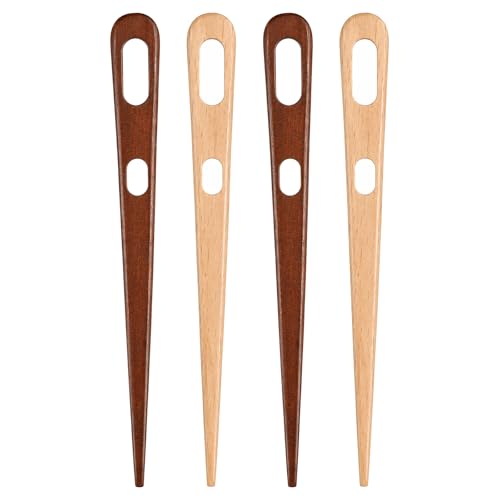 Dplolng 4 Pcs Nalbinding Needle,Professional Rug Needle Weaving Tool Wood Multipurpose Large Two-Eyed Nalbinding Needles for Weaving Knitting Handmade Binding Tool, 2 Colors