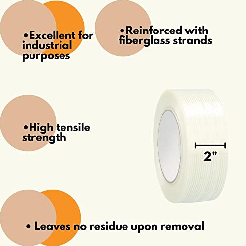 Packagingsuppliesbymail Psbm Filament Tape, Medium Grade, 2 Inch X 60 Yards, 12 Pack, Tensilized Fiberglass Strand Tape For Bundling Palletizing Reinforcing #TOP2