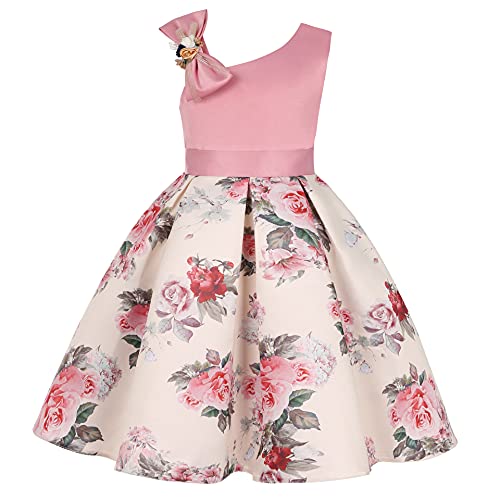 Itibanfuku Little Big Girls Floral Pringing Birthday Party Flower Girl Church Holiday Dress,One Shoulder-Pink,3 To 4 #TOP5