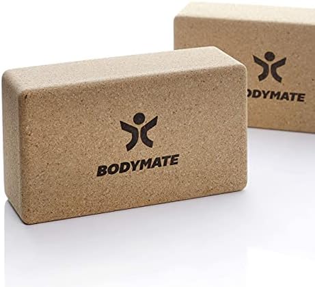 BODYMATE kostki do jogi z korka zestaw 2 szt, z naturalnego, w 100% ekologicznego korka do asan, medytacji, ćwiczeń relaksacyjnych, dla początkujących i profesjonalistów 22 x 12 x 7,5 cm