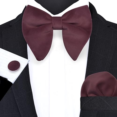 Image of GUSLESON Mens Solid Plaid Velvet Pre-tied Adjustable Bow Tie and Pocket Square Cufflink Set with Gift Box