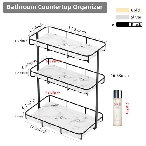 Image of Bathroom Organizer Countertop Perfume Organizer Makeup Organizer Cosmetics Storage Display Rack Vanity Tray Dresser Stainless Steel Gold Shelf White Marble Ceramic Tray