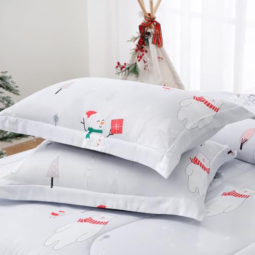 Image of Yibeizi Christmas Comforter Set Twin for Boys Girls, Cute Bear Snowmen Printed Bedding Set with Pillow Sham, Lightweight Soft Breathable Washable Bed Set 2 Piece