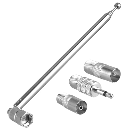 QTMMC FM/DAB Radio Antenna 75 Ohm Telescopic F Type Male Plug Connector with Adapter for HiFi AV Receiver Mini System Table Top Radio Home Cinema System