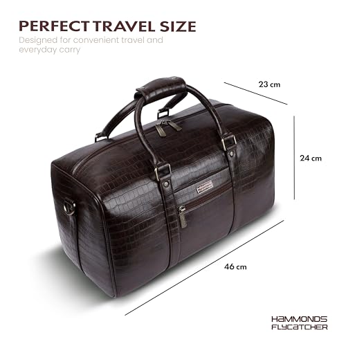 Image of Hammonds Flycatcher PU Leather Duffle Bag for Men and Women Premium Textured Travel Bag Large Weekender Overnight Gym Bag with Adjustable Shoulder Strap Brown