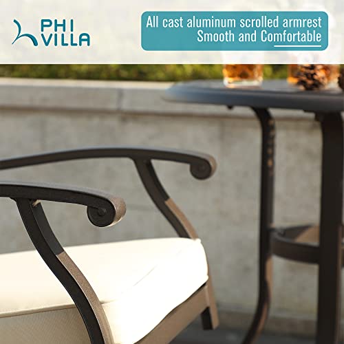 Phi Villa Outdoor Swivel Bar Stools, Cast Aluminum Patio Pub Height Swivel Arms Chairs With Seat Cushion, Set Of 2, Easy Assemble #TOP3