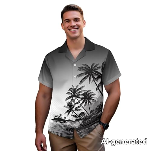 Image of Hawaii Matching Couple Outfits Husband and Wife Clothing Fashionable Mens Casual Shirts Hawaii Dress with Soft Fabric