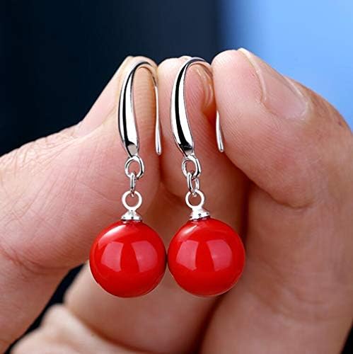 YAXUN 925 Sterling Silver Red Earrings For Women Red Shell Pearl Dangle Drop Hook Earrings Fashion Jewellery Gifts For Ladies and Girls