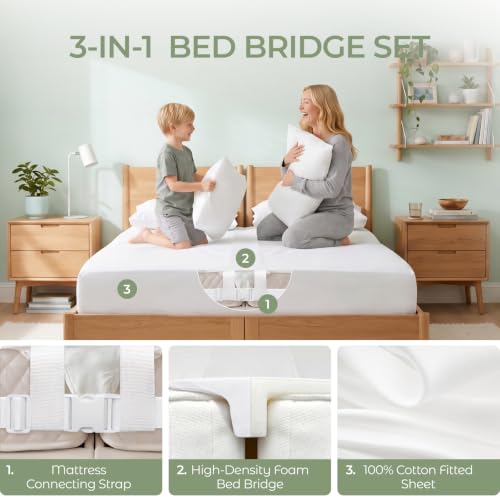 FAUNNA 3 in 1 Bed Bridge Twin to King, Bed Gap Filler with Cotton Sheet by FAUNNA - Used condition - Image 2
