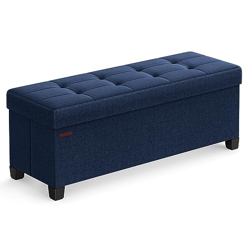 SONGMICS Storage Ottoman Bench Foldable 43in Midnight Blue