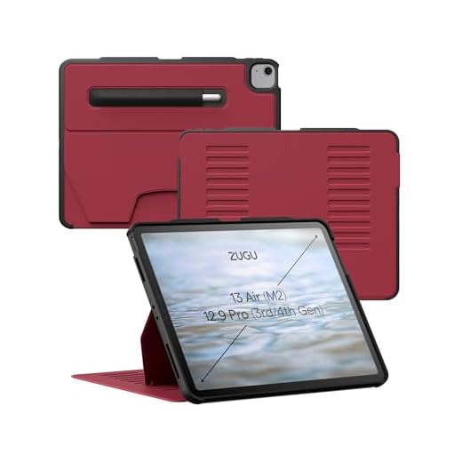 Zugu CASE iPad Air Hülle 13 Zoll M3 2025 & M2 2024 / iPad Pro 12.9 (3rd/4th Gen), schlanke Schutzhülle 10 Winkel-Ständer magnetisch, Aufladen iPad Stiftes Auto Sleep/Wake Up [ Kirsche Rot ]