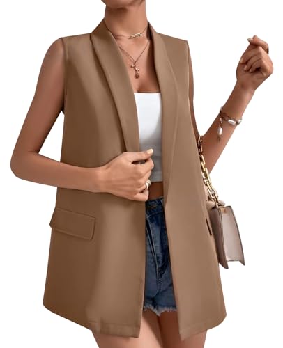 Women's Sleeveless Blazer Vest 2025 Casual Open Front Single Button Summer Long Vest Jacket