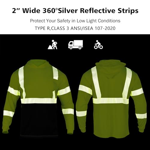 VENDACE 3pcs Safety Reflective High Visibility Long Sleeve Shirts ANSI Class 3 Hi Vis Construction Work T Shirts for Men with Hood(Yellow,XL) by VENDACE - Used condition - Image 5