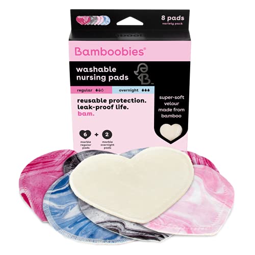 Image of Bamboobies Women’s Nursing Pads, Reusable and Washable, Marble Print, Variety Pack, Leak-Proof for Breastfeeding, 4 Pairs
