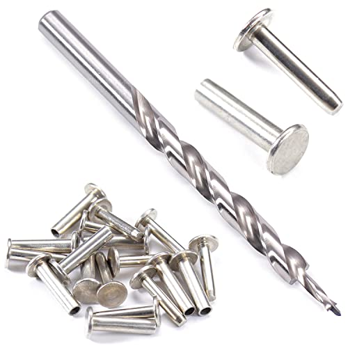 Cutlery Rivets (10 Pack) + [1] Step Drill for DIY Handles & Knife Handle Repair - USA Size (0.312 x 0.155 x 0.750 Inch) - (Nickel Silver) - 2-Piece Rivet Knife Handle Fasteners