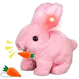 Ruichi Hüpfendes Kaninchen, Elektrischer Osterhase Plüschtier, Interaktives Lumineszenz Kaninchen mit Geräuschen & Beweglichen Ohren, Hasen Spielzeug Ostern Geschenke für Kinder (Rosa)