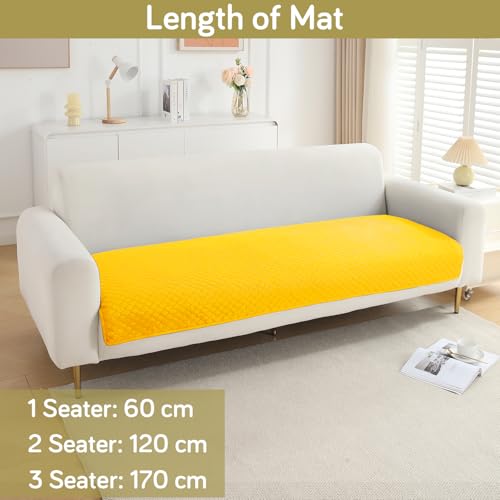 Image of HOKIPO Quilted 1 Seater Sofa Cover Seat Mat, Yellow (IN-716-YLW)