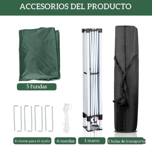 Miniatura 2 de Bonnlo Carpa Plegable De 3x3m, Upf 50 , Las Pergolas De Jardín Impermeables Y El Gazebo Son Adecuados Para Usos Exteriores, Como Camping, Festivales, Playa Y Patios Verde Con 4 Laterales