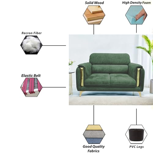Image of Casaliving Gelio 2 Seater Sofa Set for Living Room (Green Colour) Premium Fabric Sofa