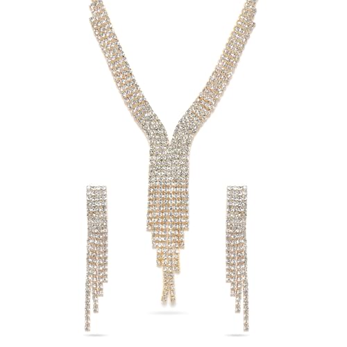Image of Rubans Necklace Set Stylish American Diamond Zirconia Trendy Jewellery Gift for Women & Girls