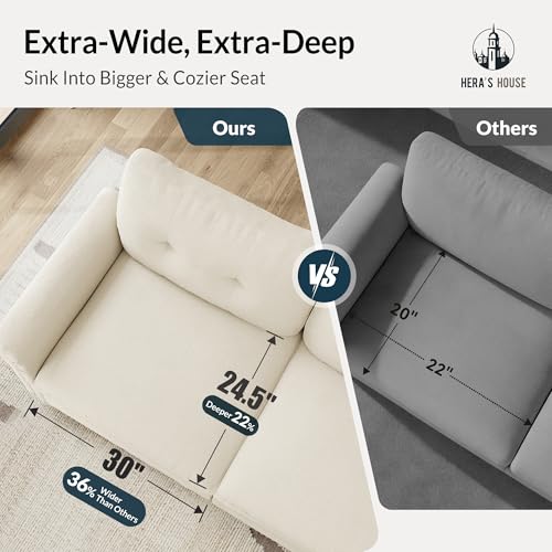 Image of HERA'S HOUSE Modular Sectional Sofa Set for Living Room 3-Piece Deep Seats | Mid-Century Modern 6-Seater Cloud Sofa Set, Cyan, Rolled Arms & Nailhead Trim, Wider & Deeper Seats, Chenille Furniture Set
