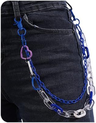 Aimimier Punk Layered Trousers Chain Acrylic Heart Circle Link Chain Jean Pants Belt Chain Keychain Hiphop Body Chain for Women Men