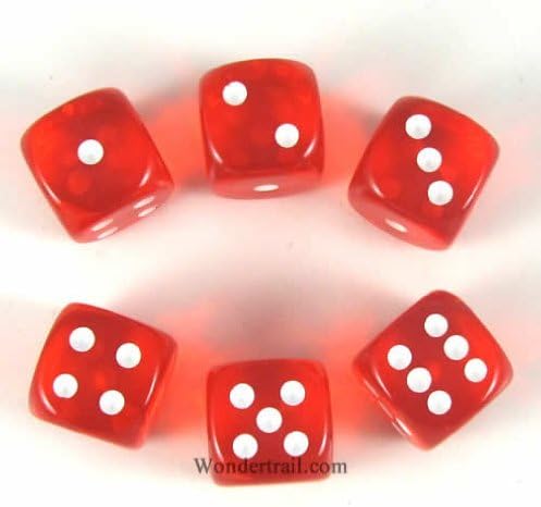 Orange Translucent Dice White Pips D6 16mm Pack of 6 Wondertrail WCX23603E6