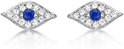 Diamond Treats Dainty Evil Eye Earrings in 925 Sterling Silver with Cubic Zirconia Stones, Small Evil Eye Stud Earrings for Women and Teen Girls, Dainty Silver Jewellery for Women