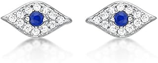 Diamond Treats Dainty Evil Eye Earrings in 925 Sterling Silver with Cubic Zirconia Stones, Small Evil Eye Stud Earrings for Women and Teen Girls, Dainty Silver Jewellery for Women