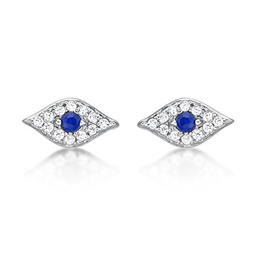 Diamond Treats Dainty Evil Eye Earrings in 925 Sterling Silver plated with 18K Yellow Gold, Small Silver Evil Eye Stud Earrings for Women and Teen Girls, Cute Sterling Silver Stud Earrings for Her