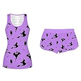 Fankle 2 Piece Halloween Costumes for Women Womens Tank Top + Funny Shorts Plus Size Pumpkin Bat...