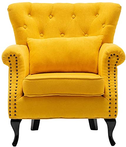Sofa Set T&T Co. Modern & Luxury Furniture Single Seater Fabric Upholstered Accent Buttoned Wing Chair Upholstery Lounge | Living Room | Bed Room | Sofa Chair. (1 Sofa, Yellow)