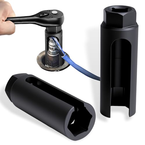 YUJUVI 2 Stk Sauerstoffsensor-Stecknuss Lambdasonden Schlüssel 1/2\ 3/8\ Antrieb 7/8\ 22mm Lambdasonde Werkzeug Set mit Breitem Seitenausschnitt zur Vermeidung von Schäden an Drähten