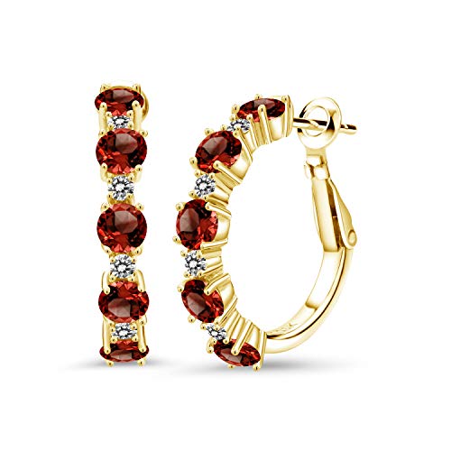 Gem Stone King 18K Yellow Gold Plated Silver Red Garnet