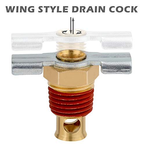 Hromee 5 Piece 1/4 Inch Compressor Air Tank Port Fittings Drain Valve Kit With Solid Brass Hex Head Plugs Winged Style And Twist Style Petcock 140 Psi Safety Valve #TOP3