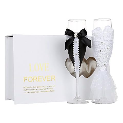 Handmade Wedding Dress Champagne Flutes Set Cover