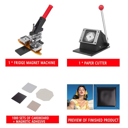 Zestaw do robienia magnesów fotograficznych DIY – kwadratowa maszyna do magnesów z prasą do papieru akrylowego i szpilek – idealna do niestandardowych magnesów na lodówkę