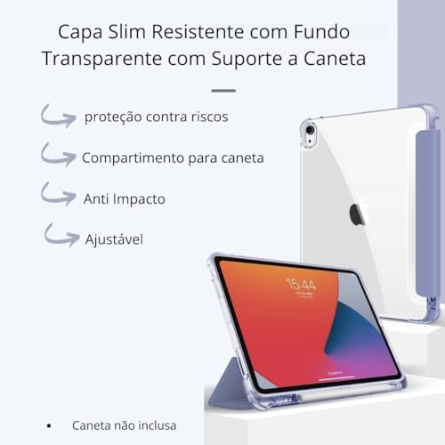 Capa PREMIUM iPad Air 4a, 5a e 6a Geração 10.9″ - Suporte para Apple Pencil Fundo Transparente Prote
