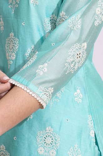 Image of W for Woman Embroidered Lace Cotton Blend Straight Kurta & Straight pant Set