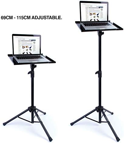 Projector & Laptop Floor Stand: Portable Lectern/Table, adjustable to 1.15m tall - Folding Heavy Duty Tripod Base and All Metal Shelf/Tray to Support your Tech Safely