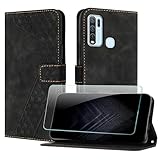 JayModHülle Handyhülle für Vivo Y30 4G mit Schutzfolie, Flip Wallet PU Leder Vivo Y30 4G hülle [Kartenfach] [Magnet] [Ständer] 360 Stoßfeste Schutzhülle - Schwarz