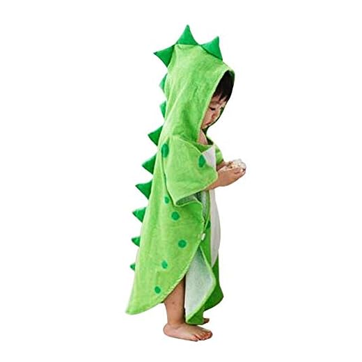 UULMBRJ Toalla de baño para niños, Toalla de baño con Capucha de Dinosaurio, Toalla de baño para Playa, Poncho de natación para niños y niñas, algodón, Verde, Small