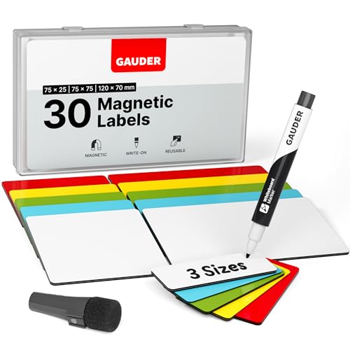 GAUDER Magnetic Dry Erase Labels | Magnetic Labels to write on | Dry Erase Magnets for Classroom, Whiteboard & Blackboard