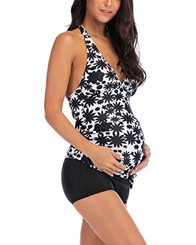 Traje de Baño Mujer Maternidad Premamá Deportes Tankini Bañador de Dos Piezas Pregnancy Bikini Flor XL