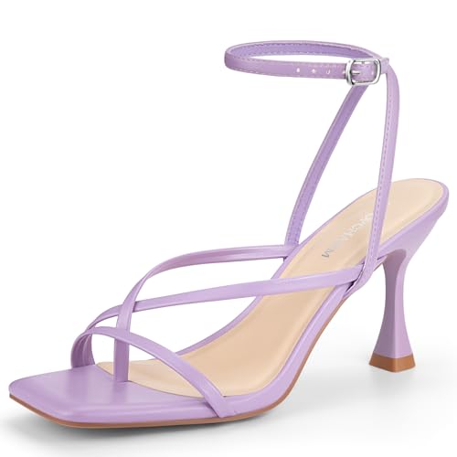 Image of Women's Strappy High Heels Sandals Square Open Toe Ankle Strap Slingback Thong Stilettos Shoes for Wedding