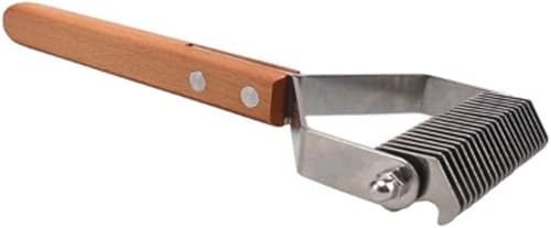 Pet Grooming Undercoat Rake Dematting Tool with Wooden Handle, Stainless Steel Blade, Skin Friendly Rounded Tip
