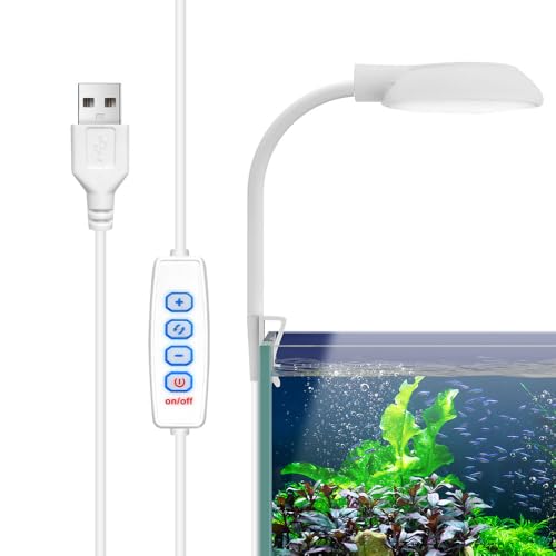水槽 ライト 小型 USB クリップライト 5W / 4色 / 3つモード/ 10段階調光 28個LEDビーズ アクアリウム用 水草育成 観賞魚飼育 (ホワイト) SLT108