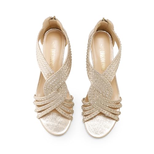 DREAM PAIRS Women's Open Toe Low Wedges Sandals, Rhinestone Strappy Zipper Dress Shoes, Summer Wedding Party Travel Shoes4