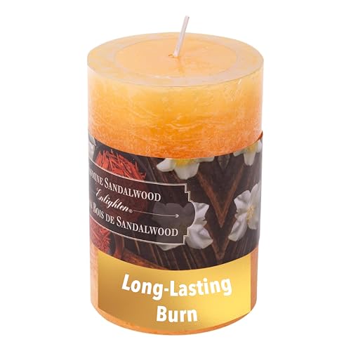 Kiera Grace Enlighten Pillar Candles - 4" H x 3" Dia, Jasmine Sandalwood Fragrance, Taupe - Smokeless Natural Scented Candle