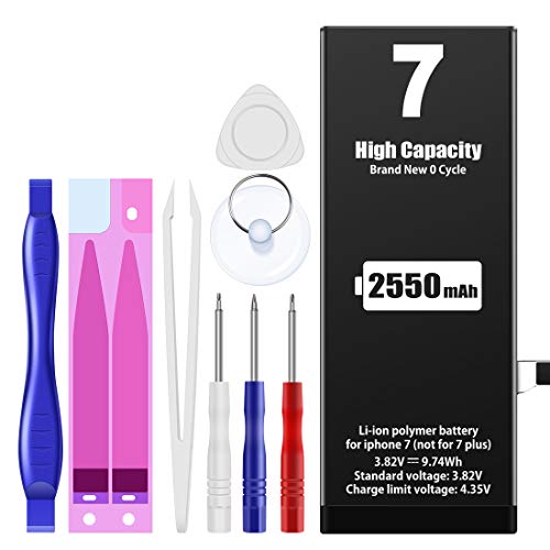 EMNT Batterie de rechange pour iPhone 7, 2550 mAh, compatible avec iPhone 7, kit d'outils, bandes adhésives et instructions (français non garanti) Cover